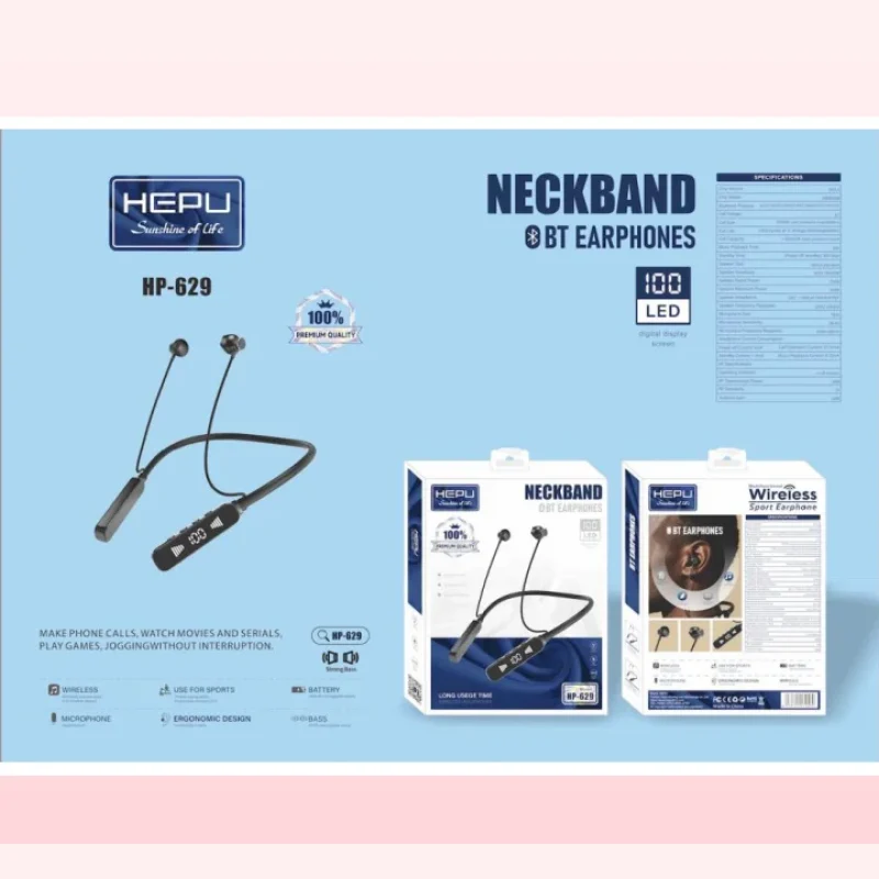 HEPU HP-629 Wireless Neckband Earphones (Bluetooth 5.4)